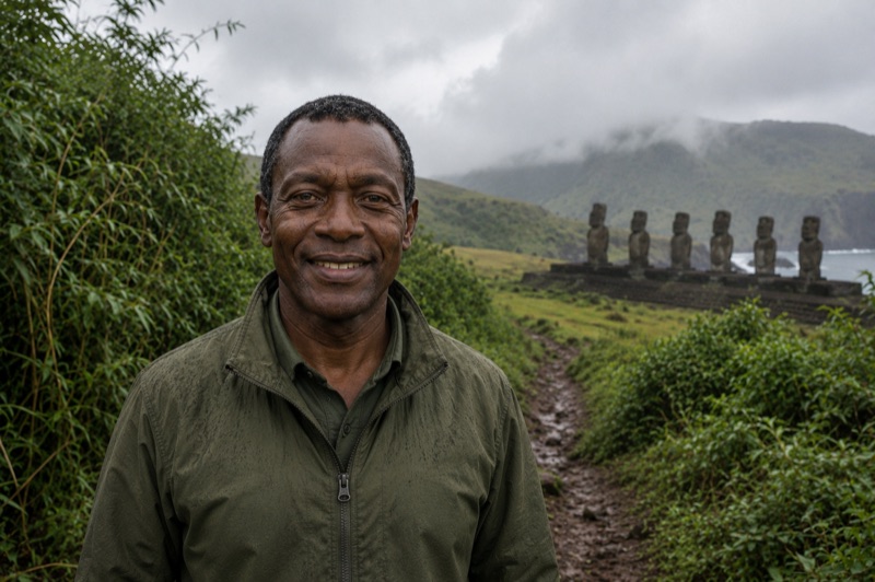 Eric Habimana, Rwandan gorilla trekking guide, in the field near Volcanoes National Park